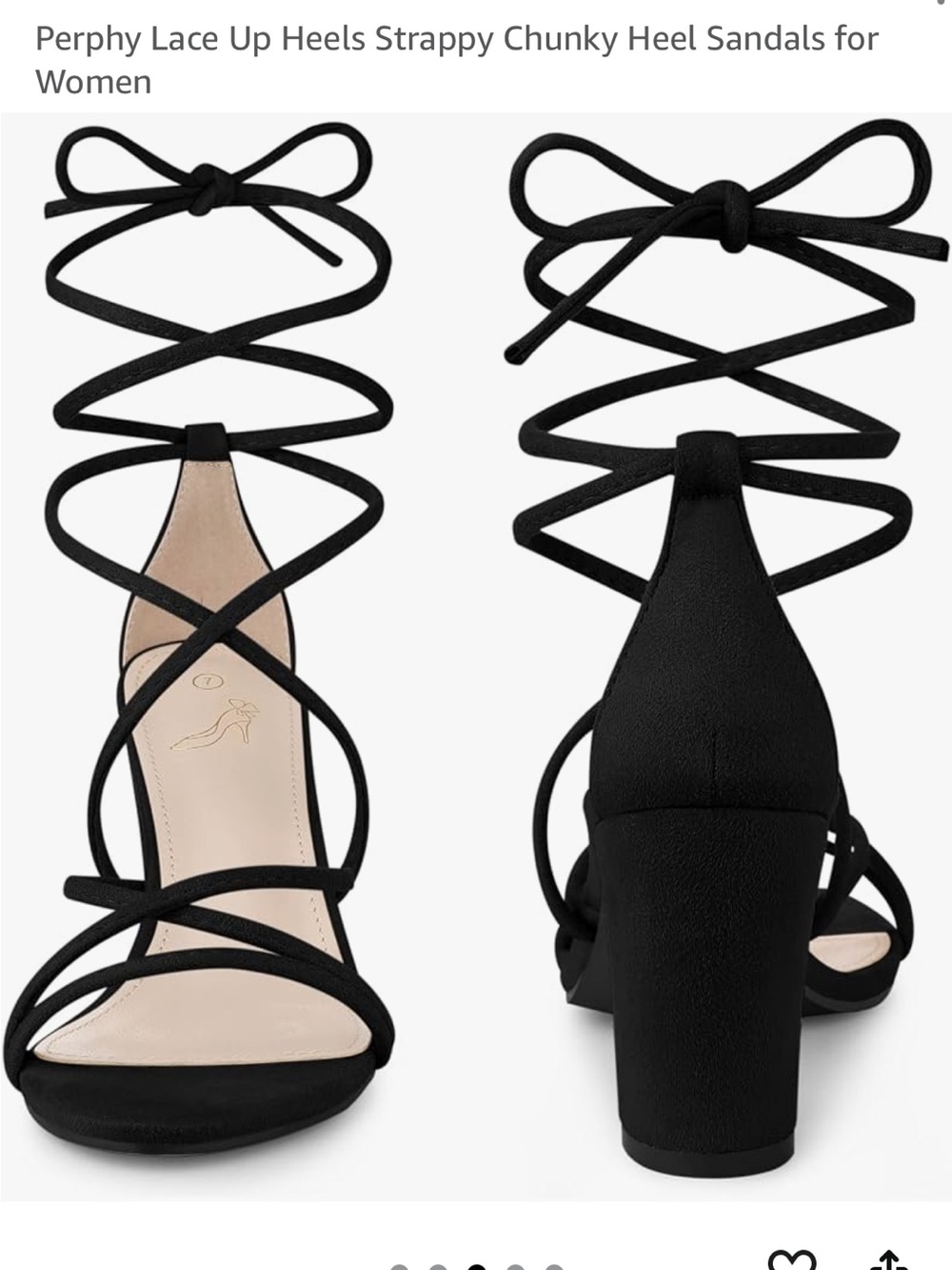 Black Lace-Up Strappy Chunky Heel Sandals for Women - Perphy